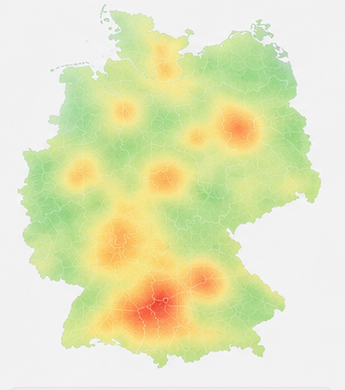 Stilisierte Deutschlandkarte mit regionalen Zecken-Risikozonen in Grün- und Amberstufen